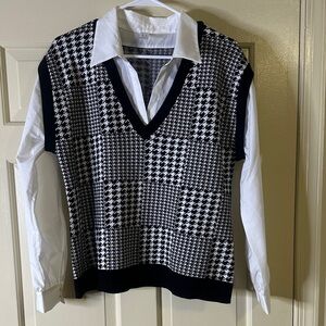 Women’s Black and White Houndstooth Sweater Vest